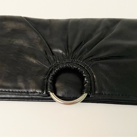 Vintage Spring Black Faux Leather Envelope Clutch Y2K Silver Ring Handbag - Picture 2 of 16
